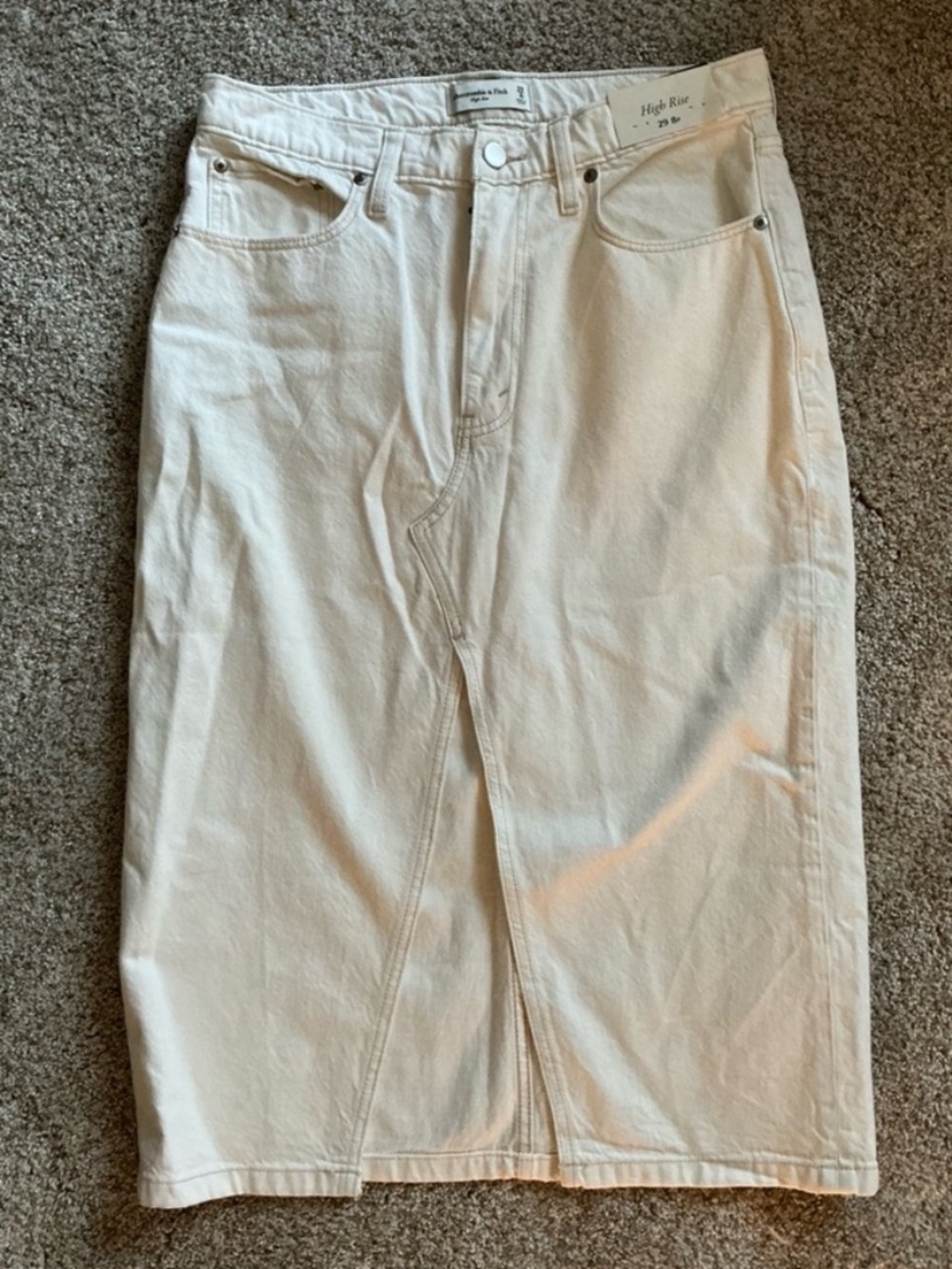 NWT A&F Slit Front Ivory Cream Denim Skirt Size 29/8P